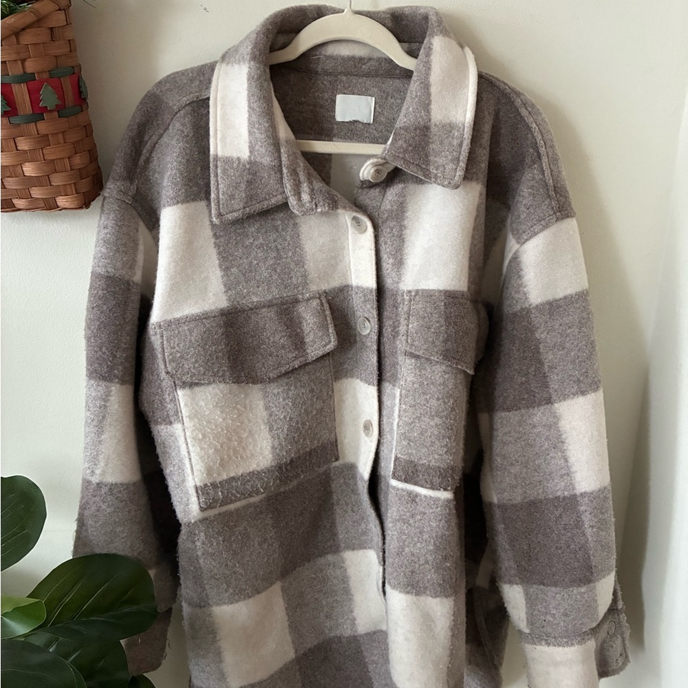 H&M Women's Plaid Utility Jacket - Brown and Cream
